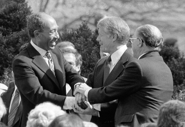 Egyptian President Anwar Sadat, US President Jimmy Carter and Israeli Prime Minister Menachem Begin