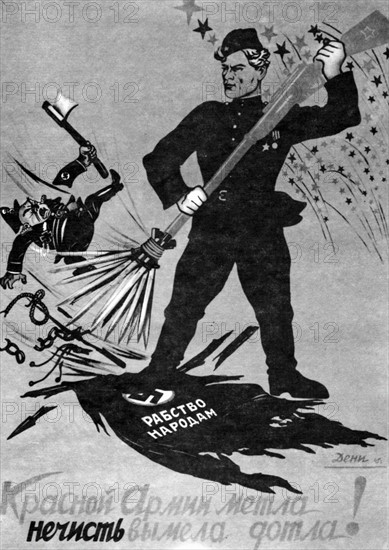 Soviet Russian poster showing Russia standing up to Nazi Germany