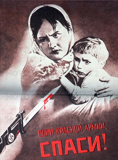 Soviet Russian poster "Soldier of the Red Army come to the Rescue"
