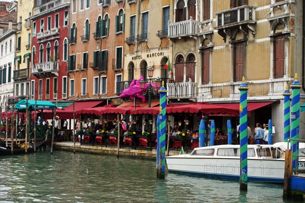 Restaurant and hotel along the frontage of the Grand Canal in Venice