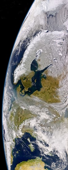 Satellite image of North Western and Central Europe showing snow cover