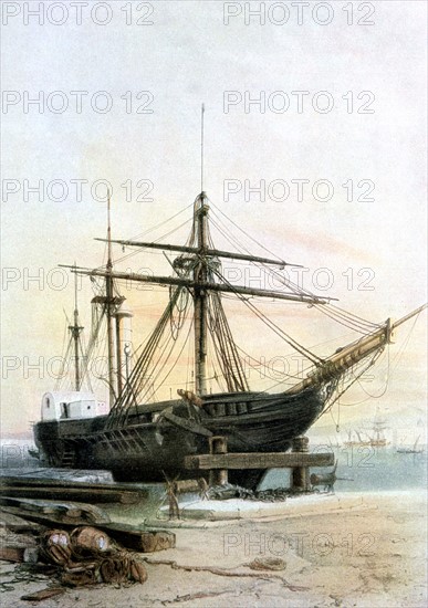 Wooden paddle steamer  used on the early French transatlantic lines c1847
