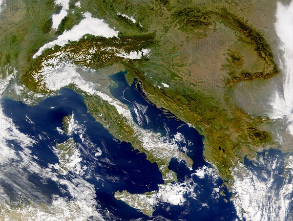 Satellite image of Italy and the Balkans