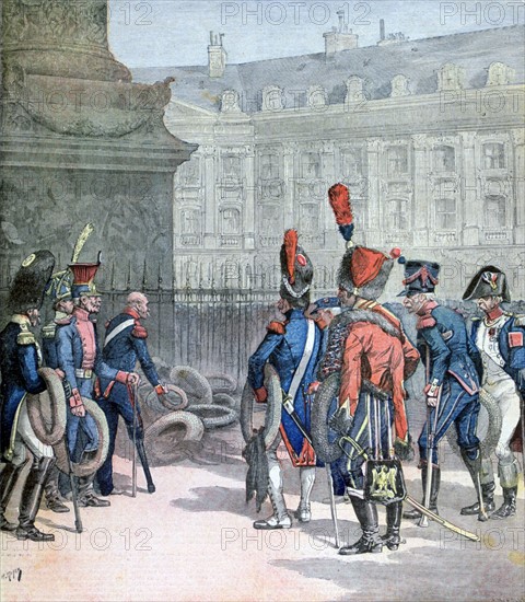 Old soldiers placing wreaths at the foot of the Vendome Column