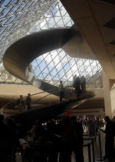 Interior of the 'Louvre Pyramid' at the Louvre museum