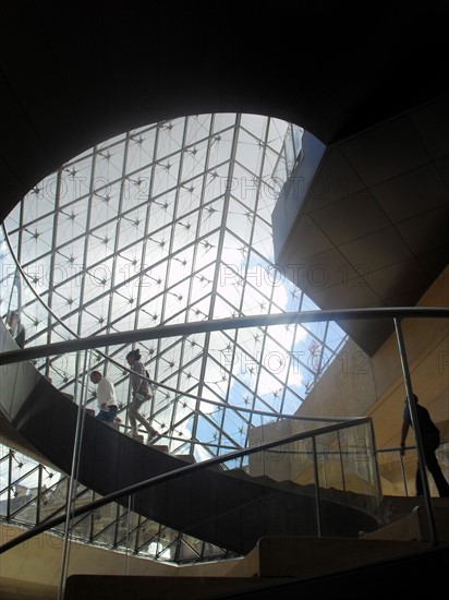 Interior of the 'Louvre Pyramid' at the Louvre museum