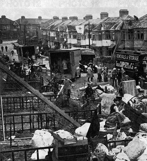 Bomb damage in a suburban street