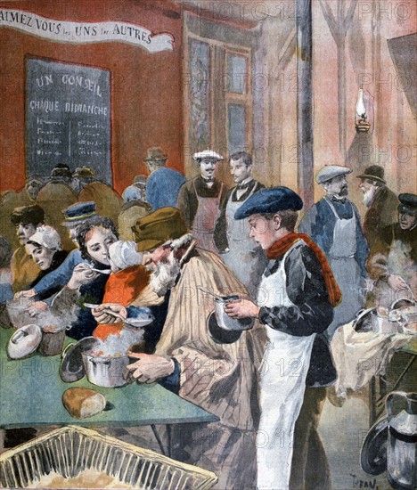 Students giving their time to act as waiters in a Paris soup kitchen