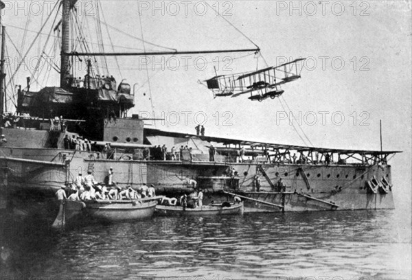 British Royal Navy warship with launching platform