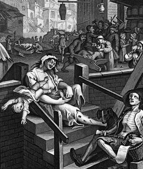 Gin Lane is a print issued in 1751 by William Hogarth