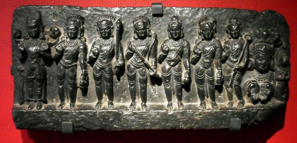 Planetary gods shown on an Indian stone relief