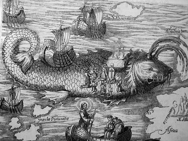 St Brendan and the whale from a 16th century engraving