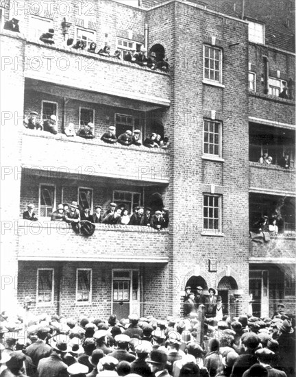 Hardship during Britain's Great Depression 1929-1936.  Scenes in Peckham, London, 1931, when a number of the poor banded together to resist eviction for non-payment of Council Rates.