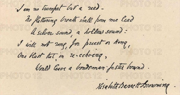 Manuscript of a verse by Elizabeth Barrett Browning
