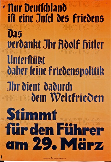 Election poster, Germany, exhorting people to vote for the Fuhrer