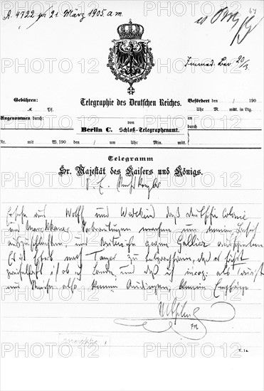 William II's telegram to von Bulow, the German Chancellor