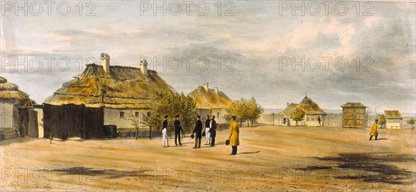 Courtyard of the quarantine station at Skoulani, 1837