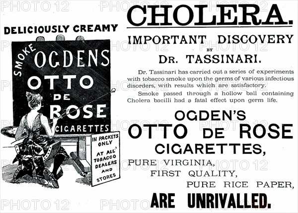 Advertisement claiming that smoking cigarettes could prevent cholera