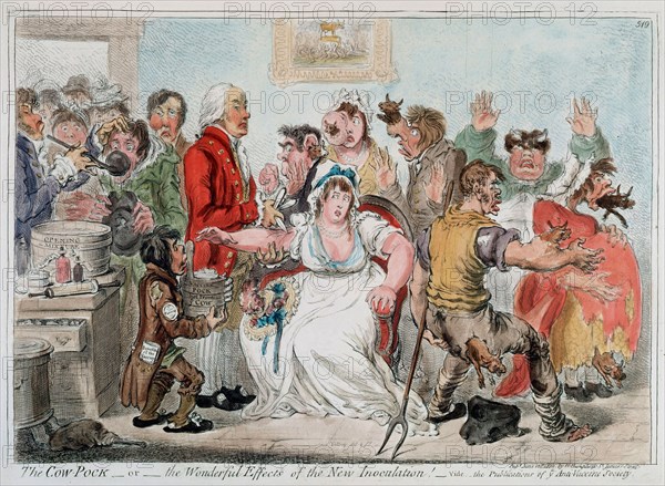 Gilray cartoon on vaccination against Smallpox using Cowpox serum, 1802