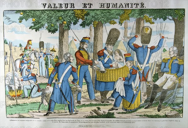 Illustration of an incident during the Peninsular Campaign demonstrating  the humanity of French soldiers