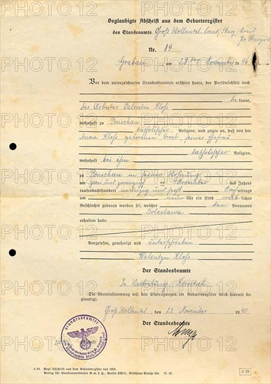 Germany: Copy of a birth registration