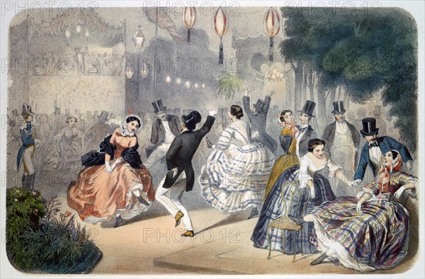 Paris Evenings: Dancers in the open air dancing to the music of the orchestra in the bandstand