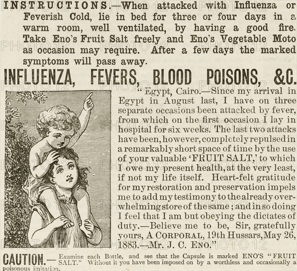 Advertisement for a patent medicine to cure Influenza