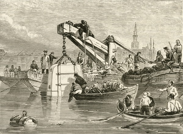 A Smeaton-type diving bell being lowered