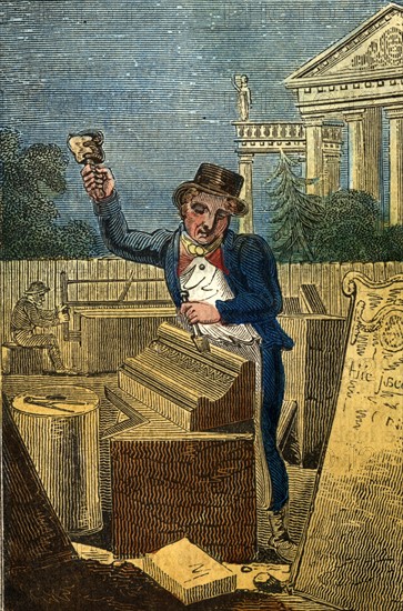 Stone Mason with mallet and chisel