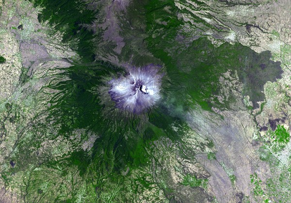 Satellite view of Mexico's active Popocatepetl volcano