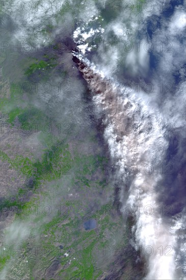 Mt. Etna's ash-laden plume. Satellite image.