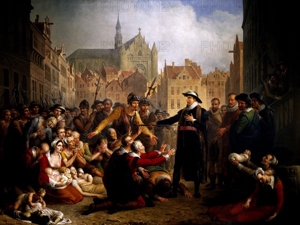 Van Bree, Burgomaster van der Werf offers his sword to the people of Leiden