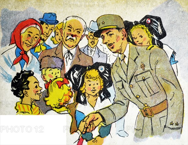 Illustration by Loys Petillot celebrating the struggle for liberty in Alsace & Lorraine at the end of world war Two.