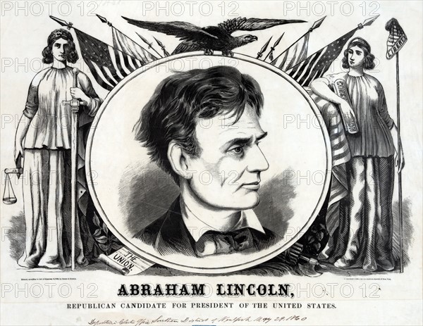 Republician candidate Abraham Lincoln for President of the USA, 1860.