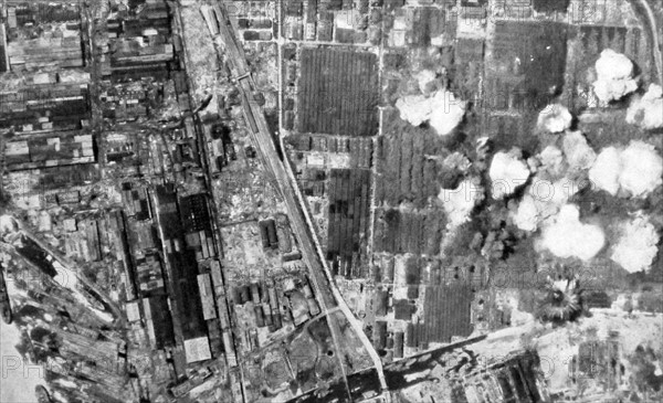 US air bombardment of a Japanese industrial complex
