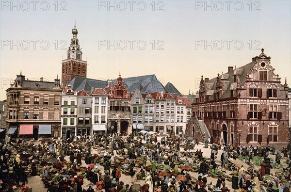 The great market, Nijmegen, Holland, between 1890 - 1900.