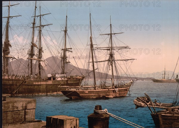 Harbour scene with ships, Naples, Italy, 1890-1900