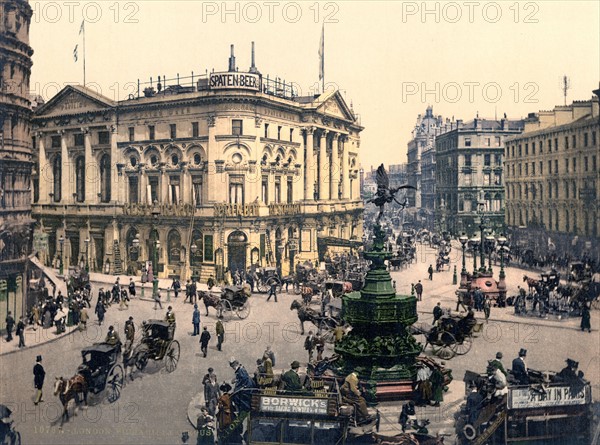 Piccadilly Circus, London, England between 1890 and 1900.
