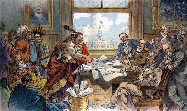 Caricature about the sale of Manhattan, 1909