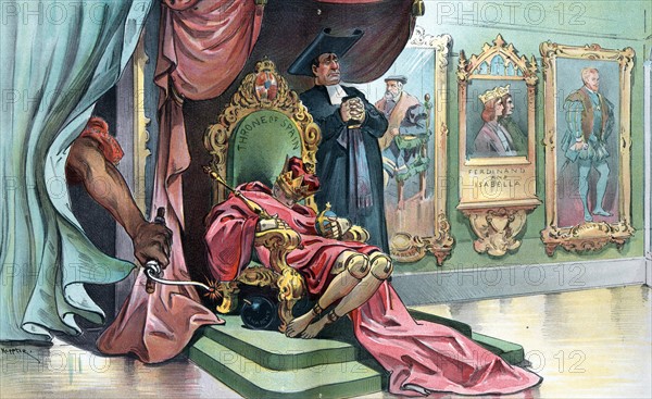 Caricature showing Alfonso XIII as a wooden puppet, 1898