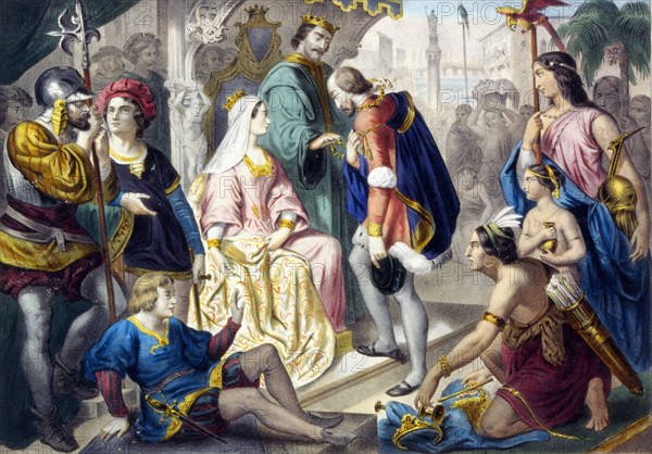 Christopher Columbus being with the Spanish monarchs, 1875