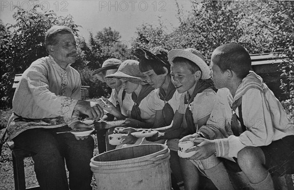 Russian children on a collective farm, 1930-1940