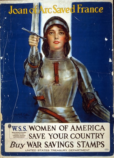 Poster showing Joan of Arc raising a sword