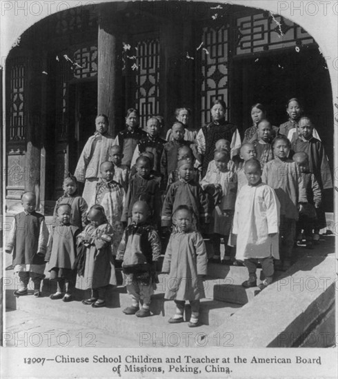 Chinese school children and teacher, c.1900