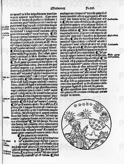 Aristotle pointing to the stars in the sky, 1496