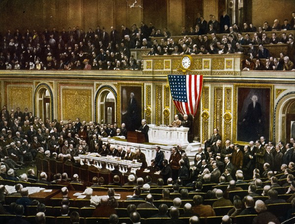 Woodrow Wilson asking Congress to declare war on Germany in 1917