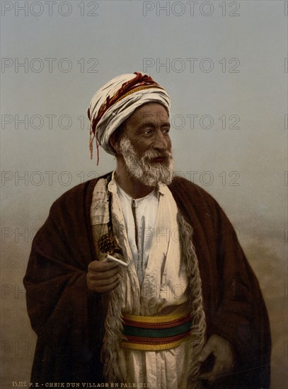 Sheikhs of a Palestine village, Holy Land (Palestine), between 1890 and 1900.