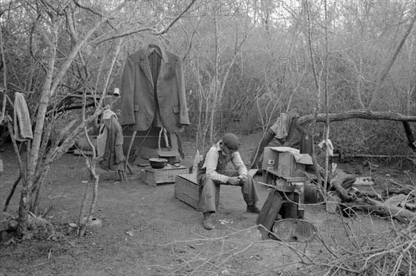 White migrant worker living in camp