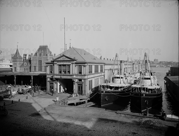 U.S. Government Dock and Wall Street Ferry, New York between 1900 and 1905,