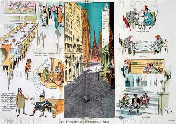 Illustration of deserted Wall Street in 1914